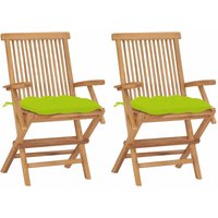 Maisonchic - Juego de 2 Sillas de jardín modernas Sillones de exterior madera teca con cojines verde brillante ES63319A