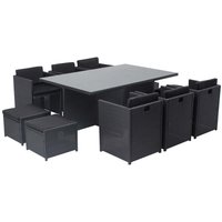 Salón de jardín encastrable 10 plazas de resina trenzada negro/negro MIAMI
