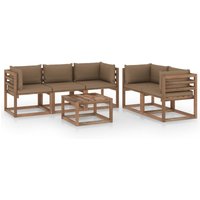 Juego de muebles de jardín 6 piezas con cojines taupe