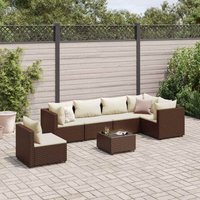Set muebles de jardín 7 piezas y cojines ratán sintético marrón