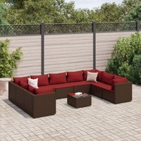 Set muebles de jardín 10 pzas y cojines ratán sintético marrón