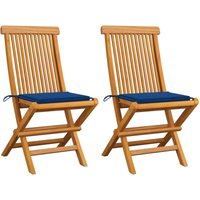 Juego de 2 Sillas de jardín modernas Sillones de exterior con cojines azul real madera de teca ES61265A