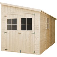 Caseta de jardín exterior de madera 8 m² - con piso impregnado - exteriores A244x416x218 cm - construcción de paneles de madera natural Timbela