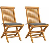 Maisonchic - Juego de 2 Sillas de jardín modernas Sillones de exterior con cojines gris madera de teca ES26990A