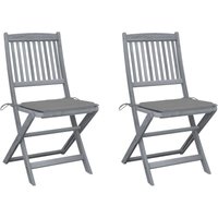 Juego de 2 Sillas de jardín plegables modernas Sillones de exterior cojines madera maciza acacia ES74000A