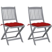 Juego de 2 Sillas de jardín plegables modernas Sillones de exterior cojines madera maciza acacia ES11658A